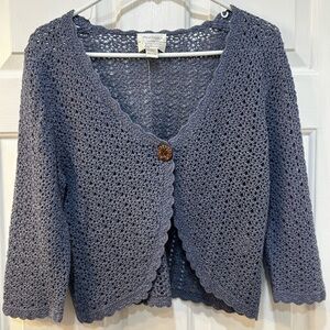 NWOT Christopher & Banks Hand Crochet Cardigan Sweater L Scalloped Trim Cropped